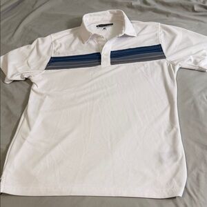 Pebble Beach White Polo with Blue Stripes